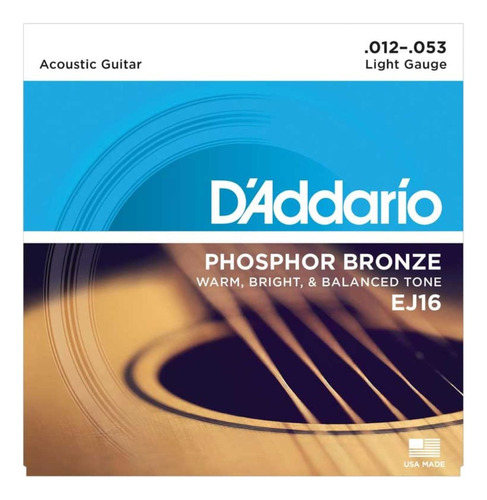 Cuerda D'addario Guitarra Acústica De Bronce 12-56 Dad-ej16