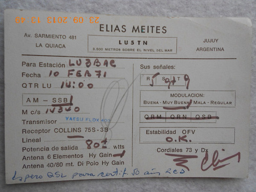 Postal Y Sello Postal Radio Aficionado De Jujuy 1971