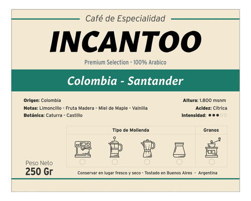 Cafe De Especialidad Incantoo - Colombia Santander - 250 Gr