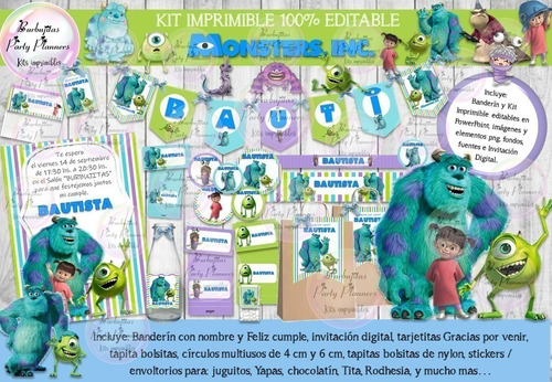 Kit Imprimible Candy Bar Monsters Inc Editable 100%