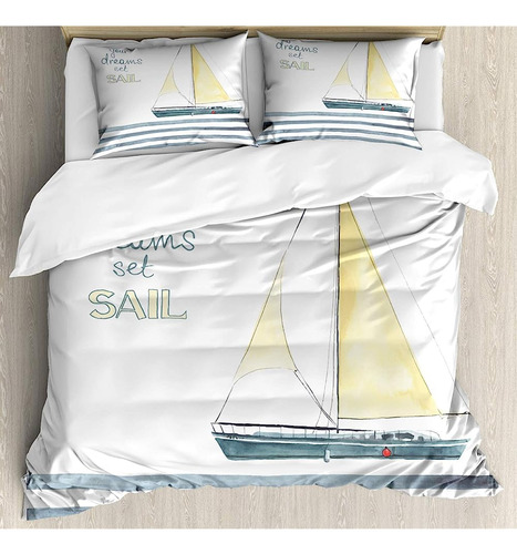 Ambesonne Nautical Duvet Cover Set, Let Your Dreams Set Sail