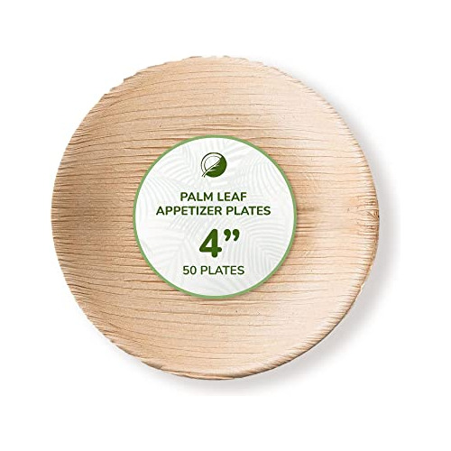 Tcc Palm Leaf Appetizer Plates, 4' Round, 50 Pcs, Bambo...