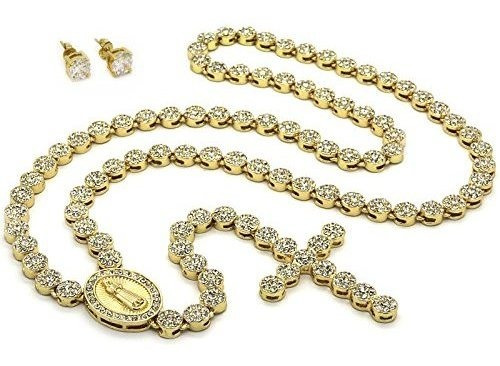 Collar De Cadena Con Diamantes Simulados Tipo Rosario De Oro