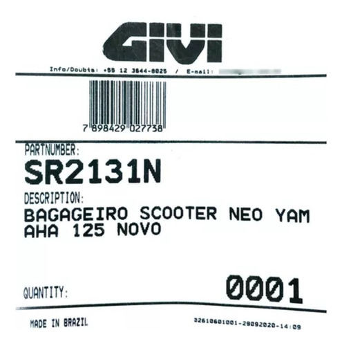 Bagageiro Suporte Givi Yamaha Neo 125 2016 Em Diante Sr2131n