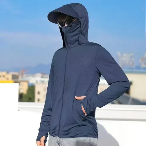 Jaqueta Masculina De Proteção Solar Com Capuz Uv Respirável