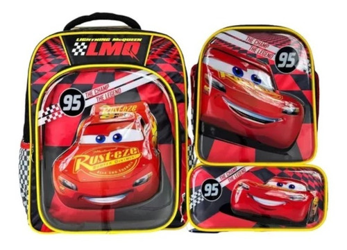 Kit Mochila Lonchera Lapicera Cars Rayo Mcqueen Ruz Primaria