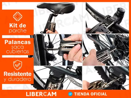 Kit Herramientas Bicicleta Inflador Parches Solución Estuche