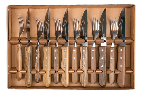 Talheres De Churrasco Faca Jumbo - Inox E Madeira (12 Peças) Cor Marrom