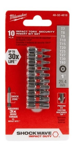 Conjunto De Brocas Torx 10 Pzas Milwaukee 48-32-4618