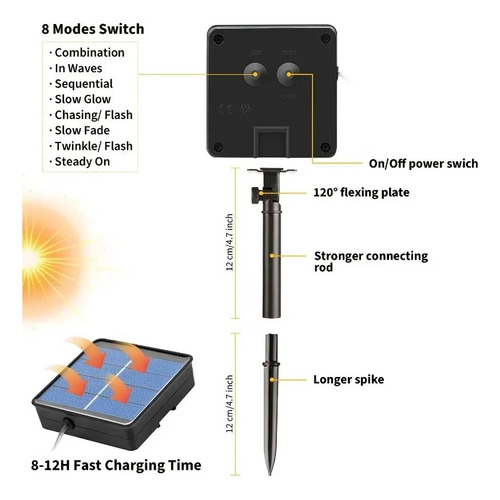 Cadena Led Luz Calida Con Panel Solar 7 Metros
