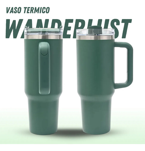 Vaso Térmico Wanderlust Color Verde Con Bombilla 1200ml Acero Inoxidable Aislado Doble Capa Tapa Hermética Estilo Moderno Ideal Para Mate Café Jugos Viajes Trabajo Uso Diario