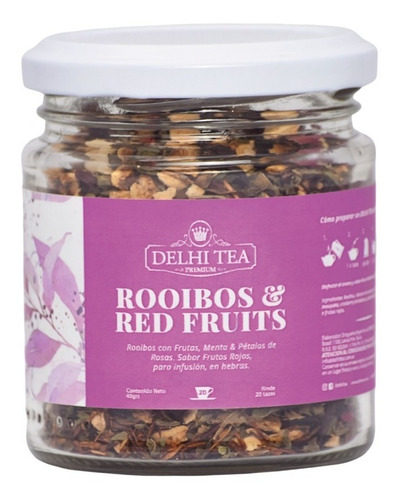 Imagen 1 de 6 de Te Hebras Delhi Tea Premium Frasco Rooibos Red Fruits