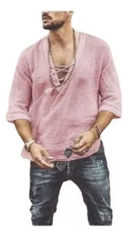 Camisa De Vestir De Lino Hippie De Moda, Pantalones Ajustado
