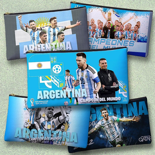 5 Cartucheras Personalizadas Messi Mundial Argentina 20x11