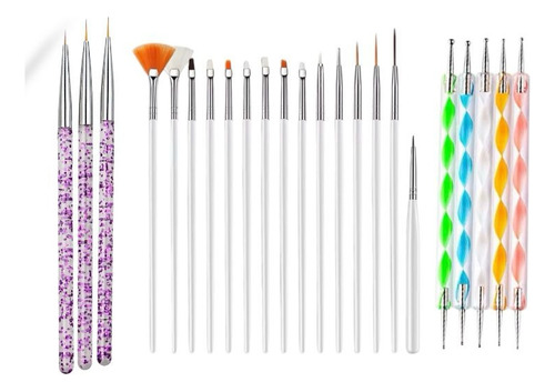 Kit De Decoración Para Uñas X23 Pincel + Dotting + Liner Surtido