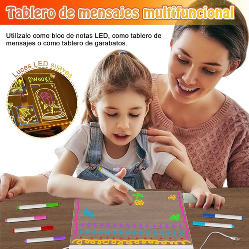Pizarra De Borrado Seco Con Luz Con Borrables De 7 Colores