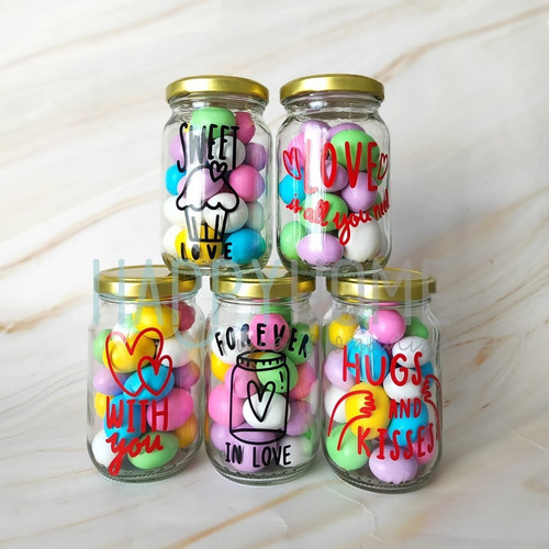 Caja De Frascos De Vidrio 235ml Con Diseños San Valentin