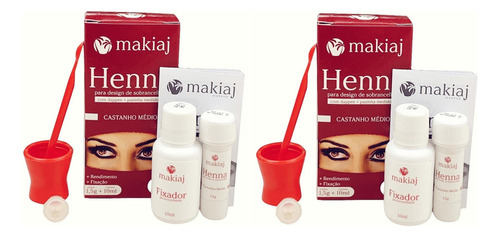 Kit 2 Rena Henna Sobrancelha Makiaj Alta Fixação Rendimento Cor Castanho Médio