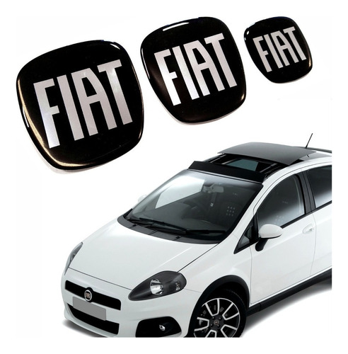 Kit 3 Adesivos Emblema Fiat Preto Black Punto Resinado Res29