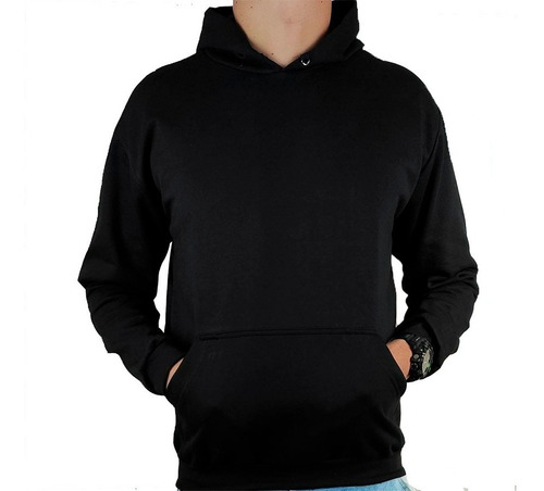 Imagem 2 de 7 de Moletom Canguru Preto Masculino Liso Fechado Com Capuz Ofert