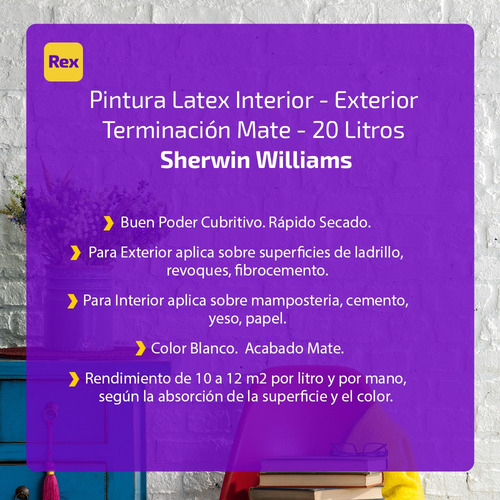 Pintura Latex Interior Exterior Mate 20 Lts Sherwin Williams
