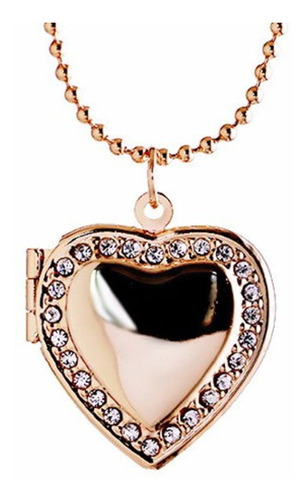 Relicario Collar Foto Corazón Romántico Oro Rosa