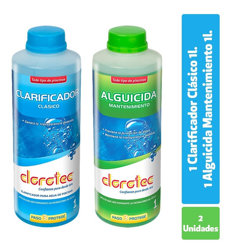 Imagen 1 de 9 de Clarificador Clorotec + Alguicida Mantenimiento X 1 Lt Combo