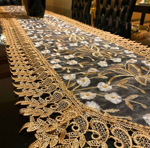 Caminho De Mesa Bordado Guipir 40x180cm Trilho Renda Croche