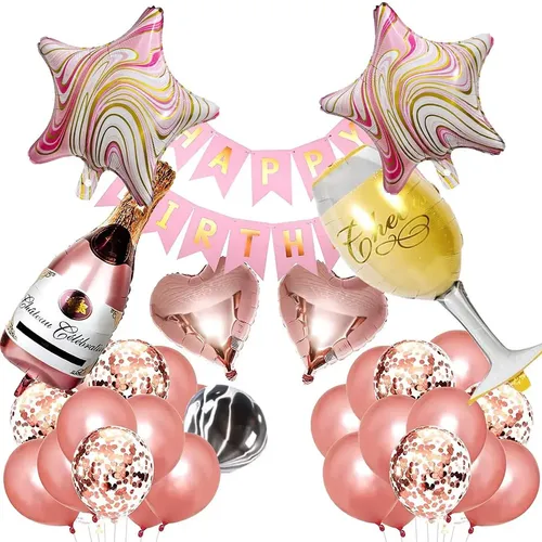 Decoración Cumpleaños 80 Años Mujer - Pancartas, Banderines Y Globos Rosa Dorado, Kit Completo Fiesta