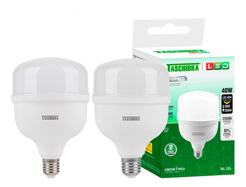 Lâmpada Led Taschibra 40w Bivolt 4000k Luz Neutra Kit 2