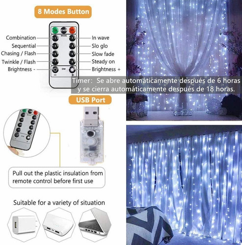 Cortina De Luces Led Impermeable Para Fiestas, 3x3 M