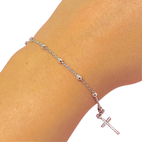 Pulsera Denario Con Cruz Religioso Plata Italiana Ps 259-4 