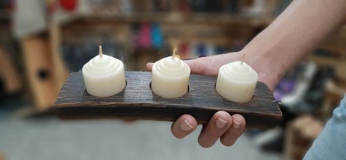 Imagen 3 de 5 de Porta Velas De Madera De Barril Barriles Duela Roble Blanco