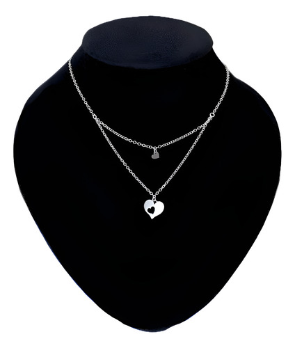 Collar Doble Mujer Corazón Regalo Novia Joya Plata 925