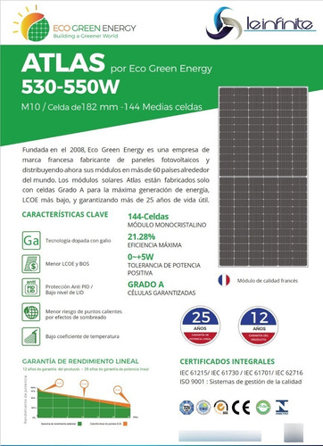 Panel Solar Fotovoltaico Eco Green Energy 550wp
