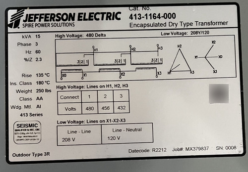 Transformador Encapsulado Trifasico 15kva 480v/208-120v