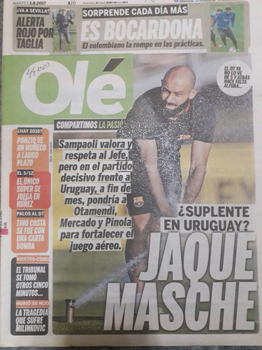 Diario Ole 1 Agosto 2017 Javier Mascherano