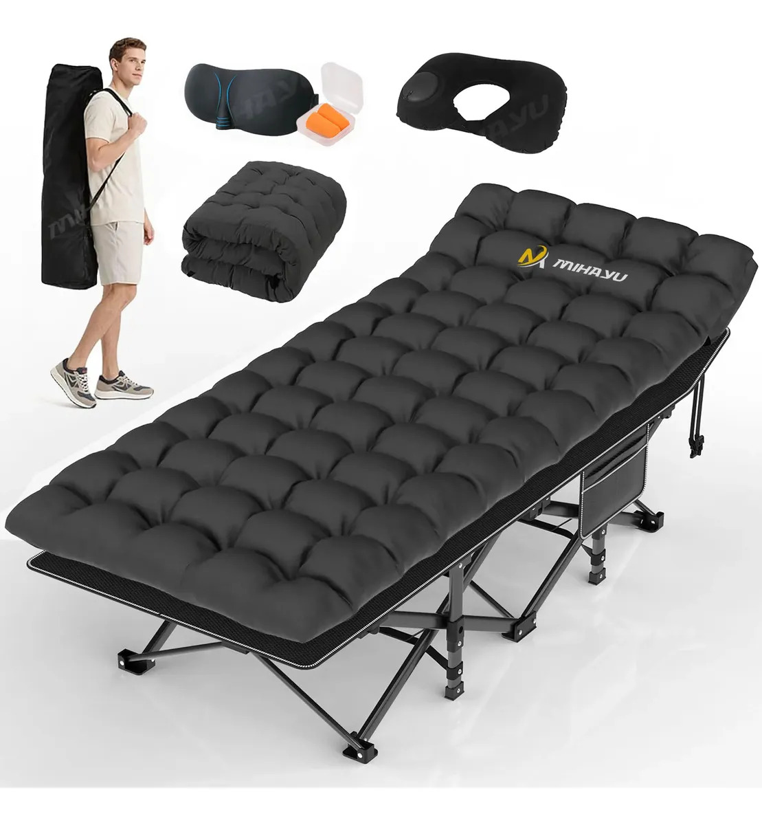 Catre Plegable para Acampar MIHAYU® Cama Portatil Con Colchón Almohada Y Bolsa,para casa, oficina, camping, viajes