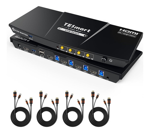 Conmutador Kvm Tesmart 8k @60hz Hdmi, 1 Monitor, 4 Ordenador