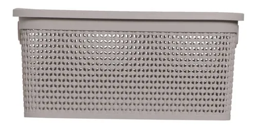 Caja de ratán natural Rischioto de 15 litros con tapa lisa, color arena
