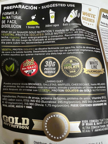 Imagen 4 de 8 de Proteína Vegetal Isolada Gold Nutrition Vegan Protein