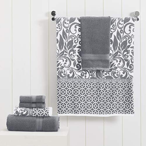Juego De Toallas Reversibles Algodon Absorbentes Gris 6 Pzs Platino Liso