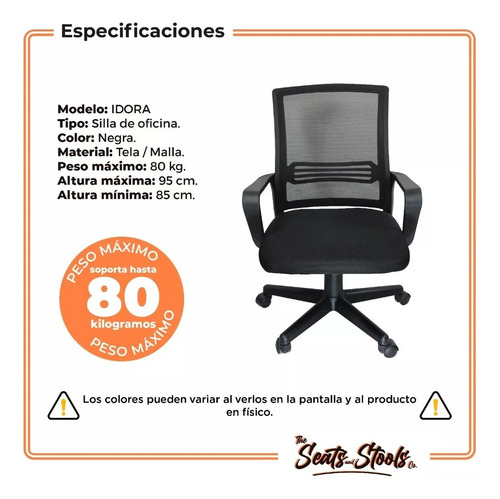 Silla de escritorio Seats And Stools Idora ergonómica negra con tapizado de mesh y tela
