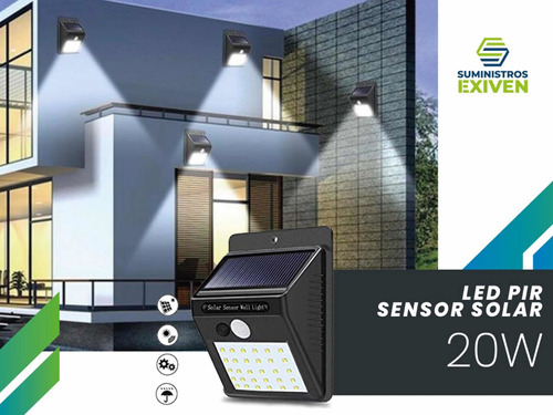 Reflector Led Panel Solar 20w Recargable Sensor Movimiento