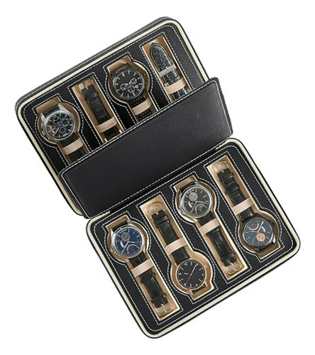 Estuche Para Relojes Portátil De 8 Ranuras, Negro.