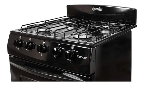 Imagen 3 de 4 de Cocina Escorial Candor S2 gas natural 4 hornallas negra 220V puerta con visor