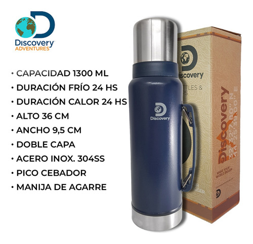 Imagen 2 de 10 de Termo 1.3 Lt Mate 236 Ml Discovery Acero Inoxidable 24 Hs