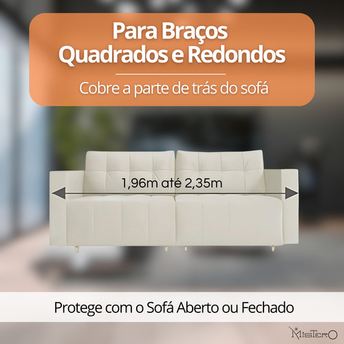 Capa Para Sofá Retrátil De 3 Lugares até 2,35m Em Brim Peletizado 100% Algodão Cor Cru Lisa