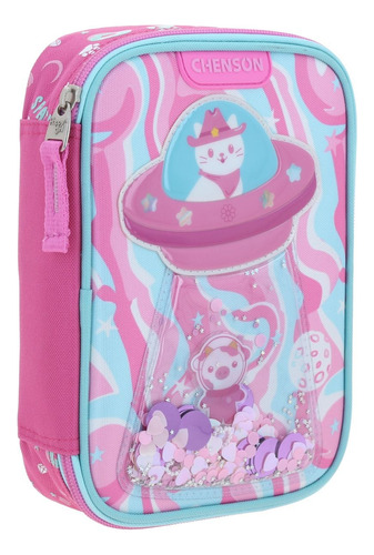 Mochila En Kit Con Ruedas Kinder Chenson Gato Hg70162-p Rosa Chicle Mochila Lapicera