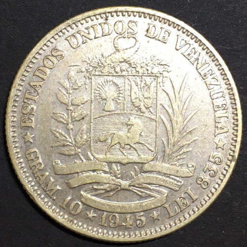 Venezuela 2 Bolivares De Plata Lei 835 1945